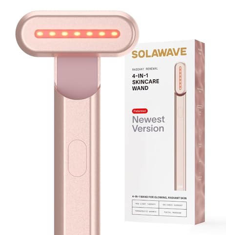 Solawave 4-in-1 Red Light Therapy Wand for Face & Neck | Beauty Device with Galvanic Current, Massager & Warmth | Anti-Aging, Wrinkle Reduction, Skin Tightening, Depuffing & Rejuvenation (Rose Gold)