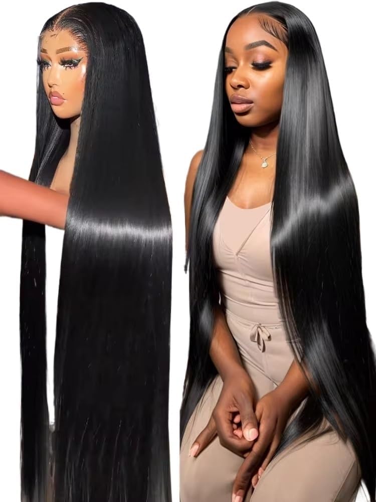 Hair Wigs 46 50 Inch 13x4 13x6 HD Transparent Bone Straight Lace Front Wigs 200 Density Brazilian Human Hair Wigs for Women(360 HD,200 Density_52INCHES)