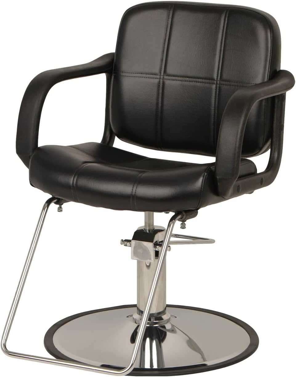 Buy-Rite Chris Styling Chair - Extra-Wide Black Salon Seat with 360 Swivel, Adjustable Height, Chrome Base, Durable Frame & Footrest - SY-1801