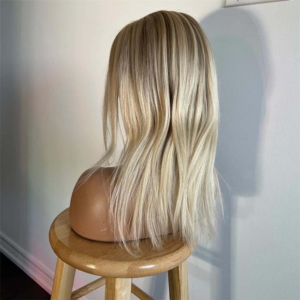 130% Density Platinum Blonde Ahsy Blonde Lace Wigs Straight Virgin Human Hair For Women Full Lace Wig 20inches#130