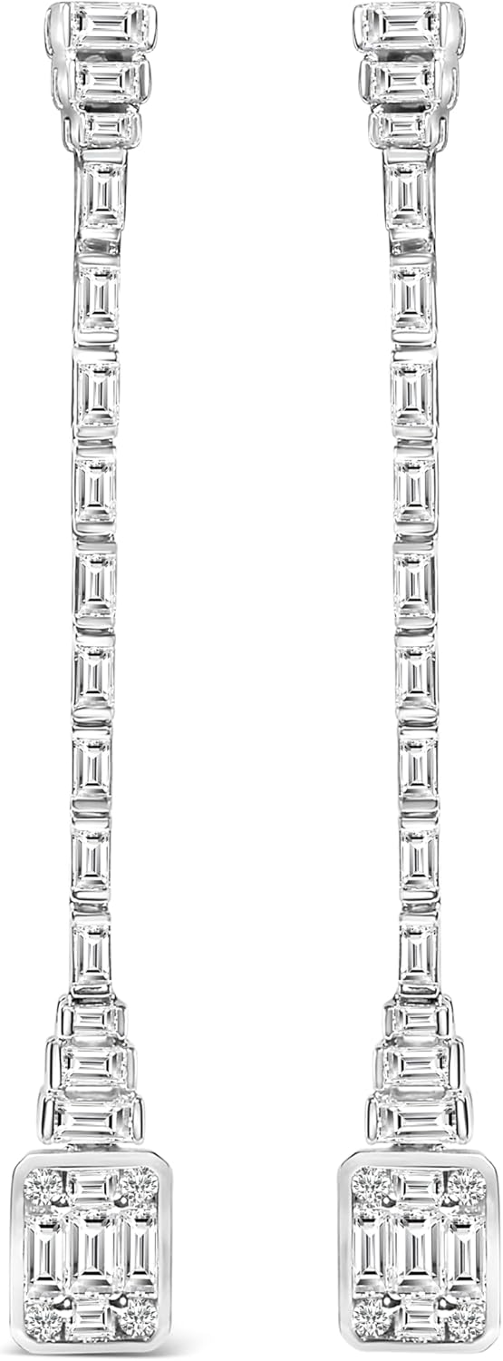 14K White Gold 1 1/2 Cttw Baguette Diamond Composite Mosaic 2" Inch Drop Earrings (E-F Color, VS1-VS2 Clarity)