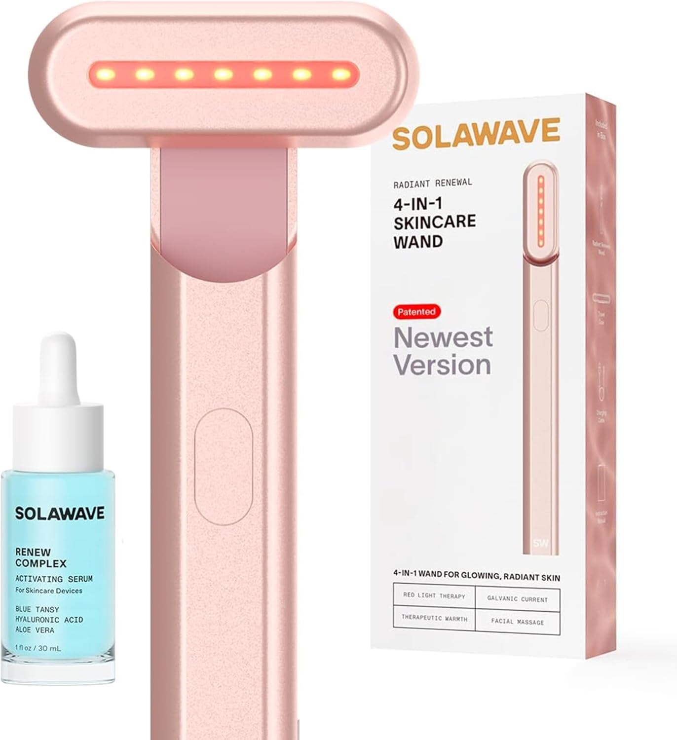 Solawave 4-in-1 Radiant Renewal Red Light Therapy Wand & Renew Complex Activation Serum | Beauty Device for Face & Neck | Serum Boosts Anti-Aging Effects, Reduces Wrinkles, Dark Circles & Puffiness