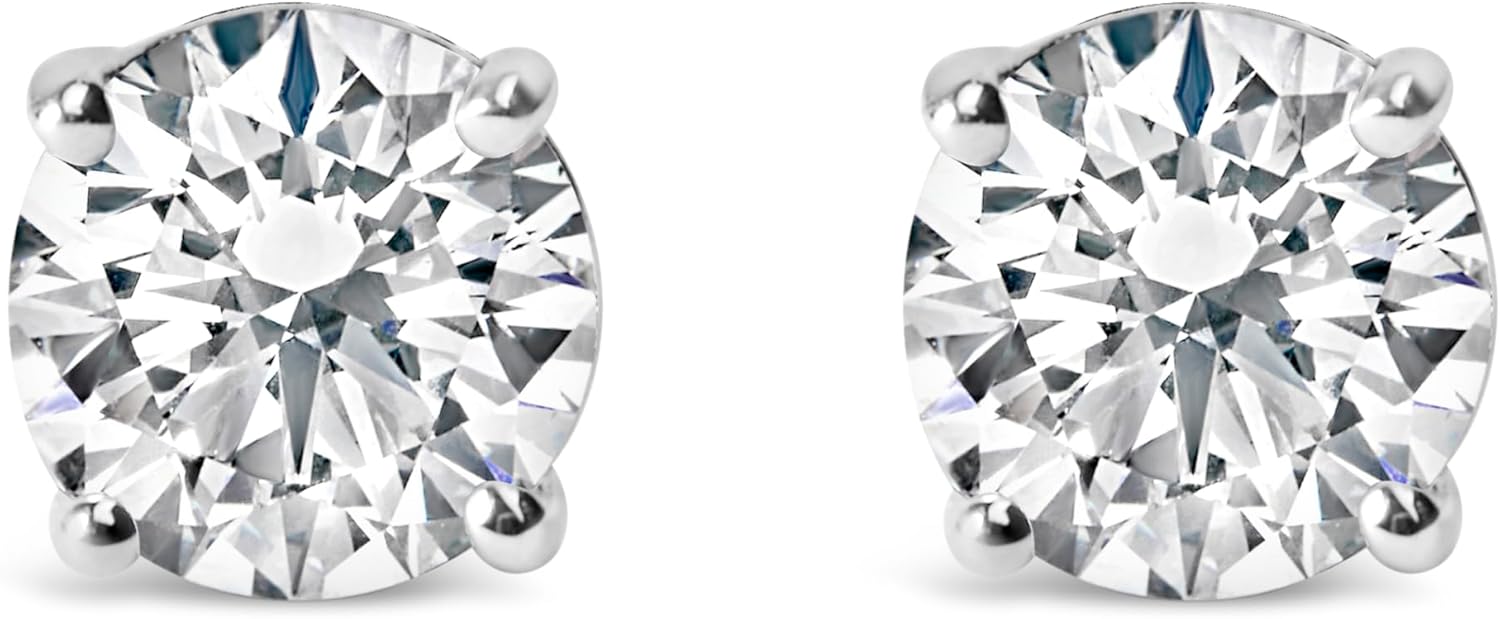 IGI Certified 14K White Gold 1.0 Cttw 4-Prong Set Brilliant Round-Cut Solitaire Diamond Push Back Stud Earrings (E-F Color, I1-I2 Clarity)
