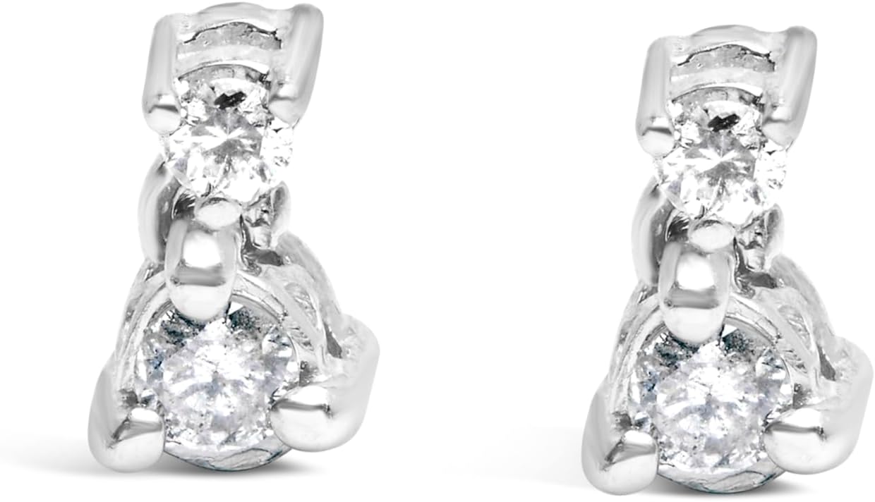 14K White Gold 1/4 Cttw Double Diamond Drop and Dangle Stud Earrings (H-I Color, SI1-SI2 Clarity)