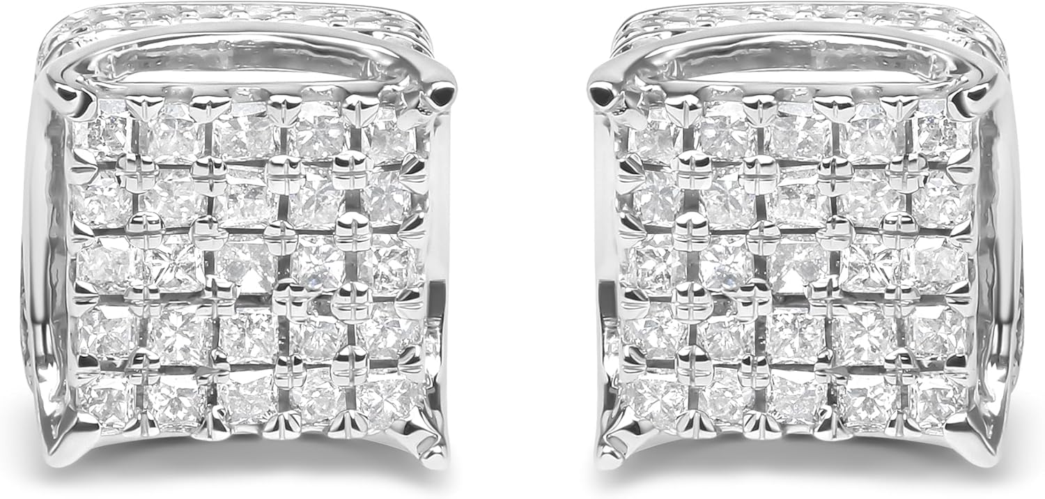 10K White Gold 1/2 Cttw Princess Cut Diamond Square Shaped Multi Stone Stud Earrings (H-I Color, SI1-SI2 Clarity)