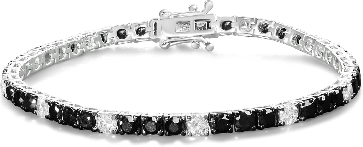 .925 Sterling Silver Black and White Diamond Tennis Bracelet (I-J Color, I2-I3 Clarity) - 7.25" Inches
