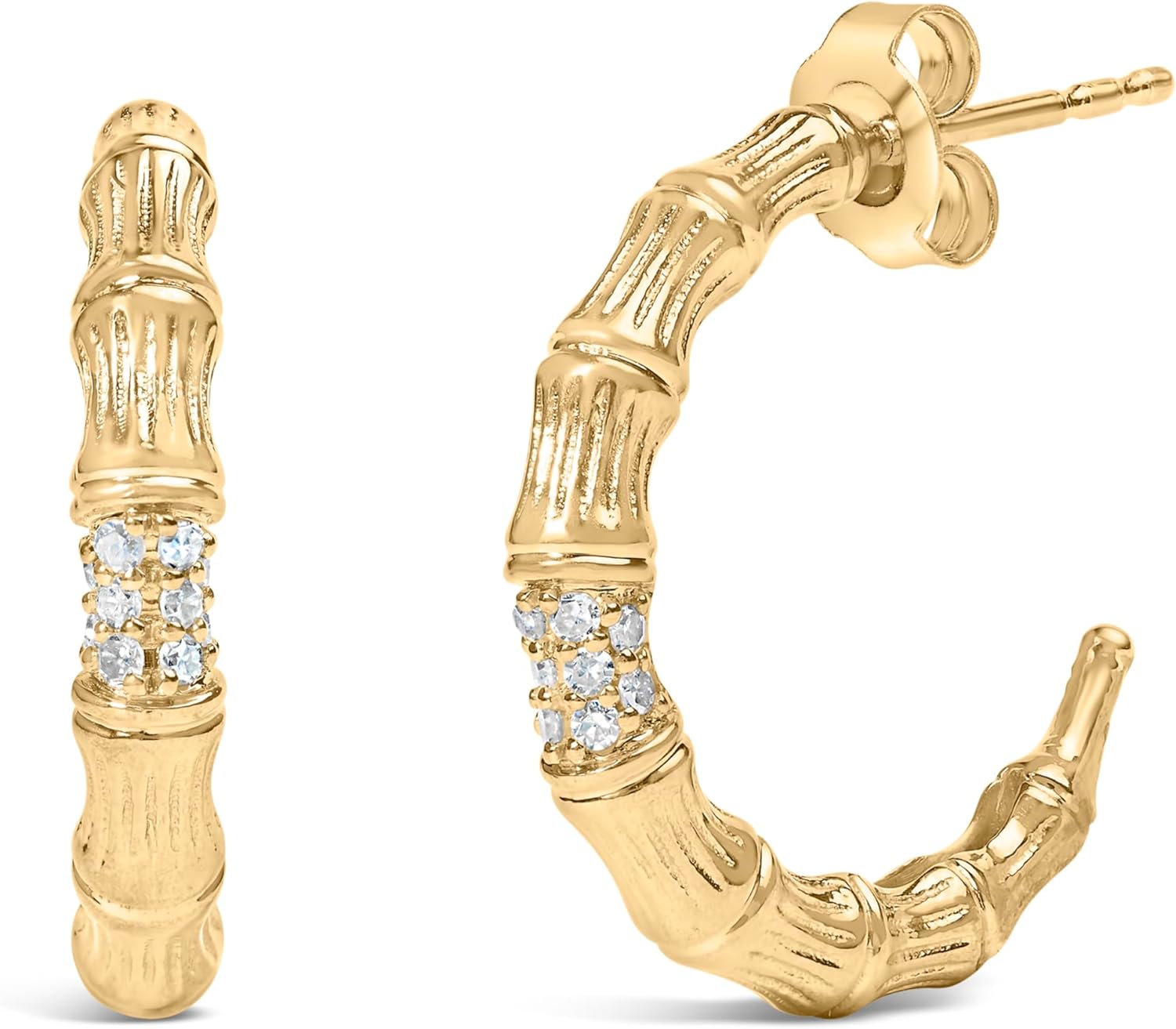 14K Yellow Gold Plated .925 Sterling Silver 1/6 Cttw Hammered J Hoop Earrings (H-I Color, I1-I2 Clarity)