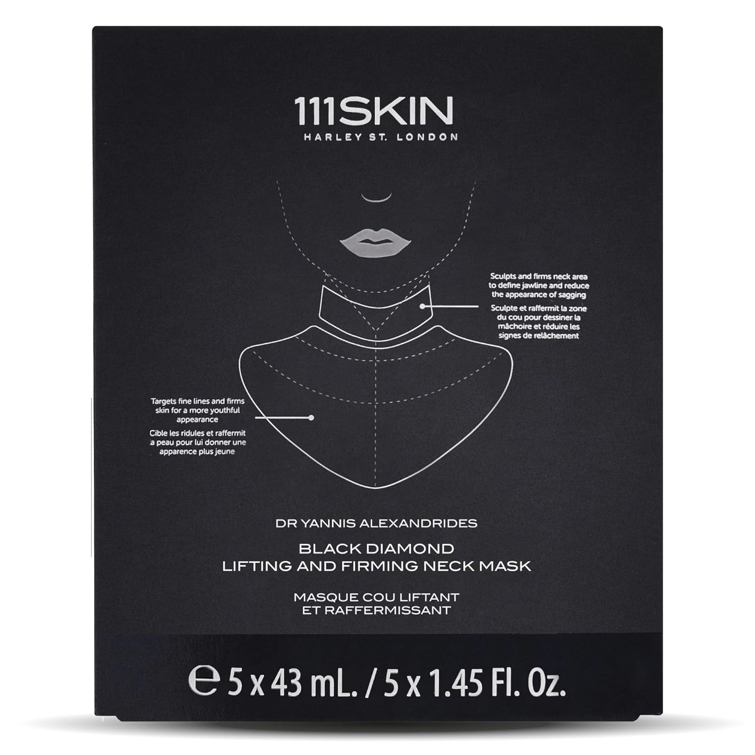 111SKIN Black Diamond Lifting & Firming Neck Mask, Hydrogel Neck Wrinkle Masks for Fine Lines & Sagging Skin on Chest & Dcolletage with Peptide & Niacinamide, 5 Sheet Masks (1.45 fl oz Each)