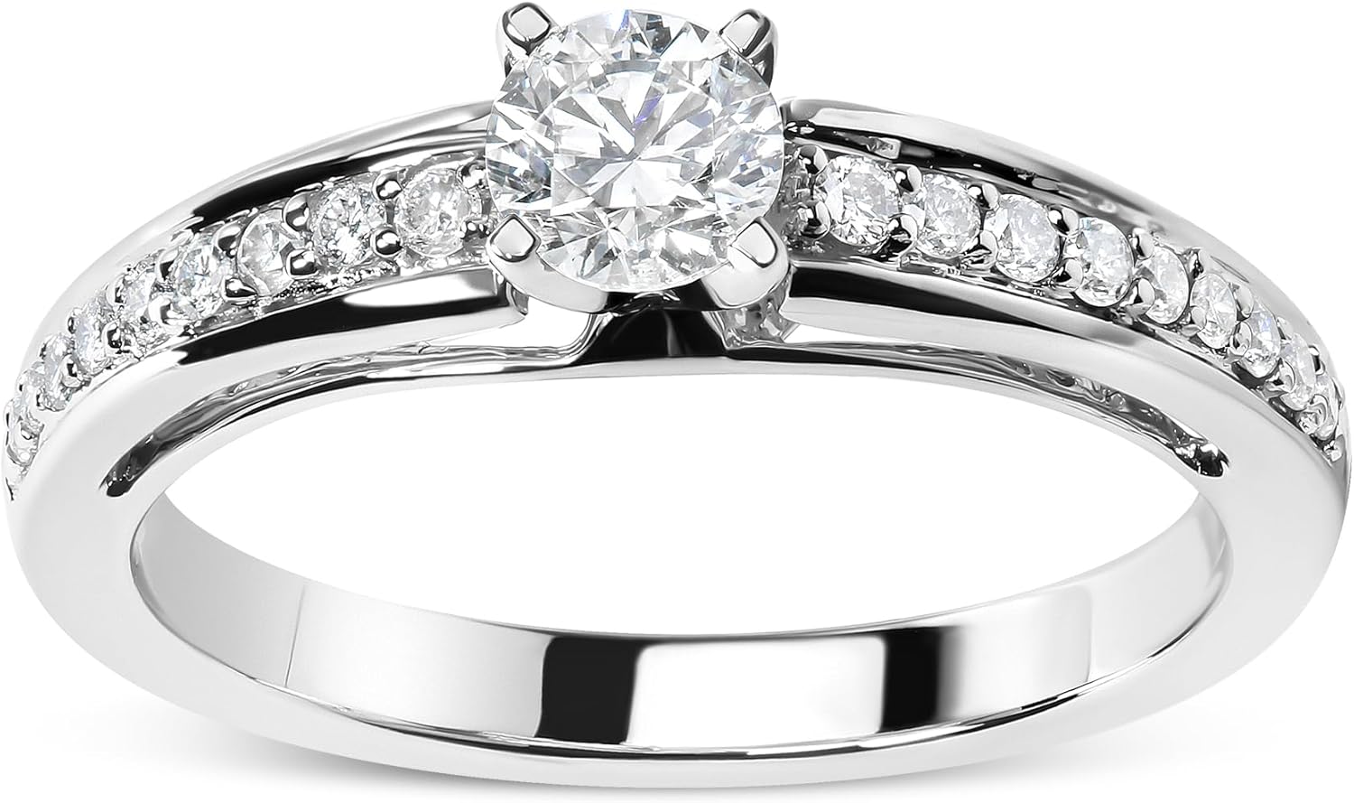 14K White Gold 1/2 Cttw Diamond Solitaire Pave Set Engagement Ring (G-H Color, VS2-SI1 Clarity) - Size 7