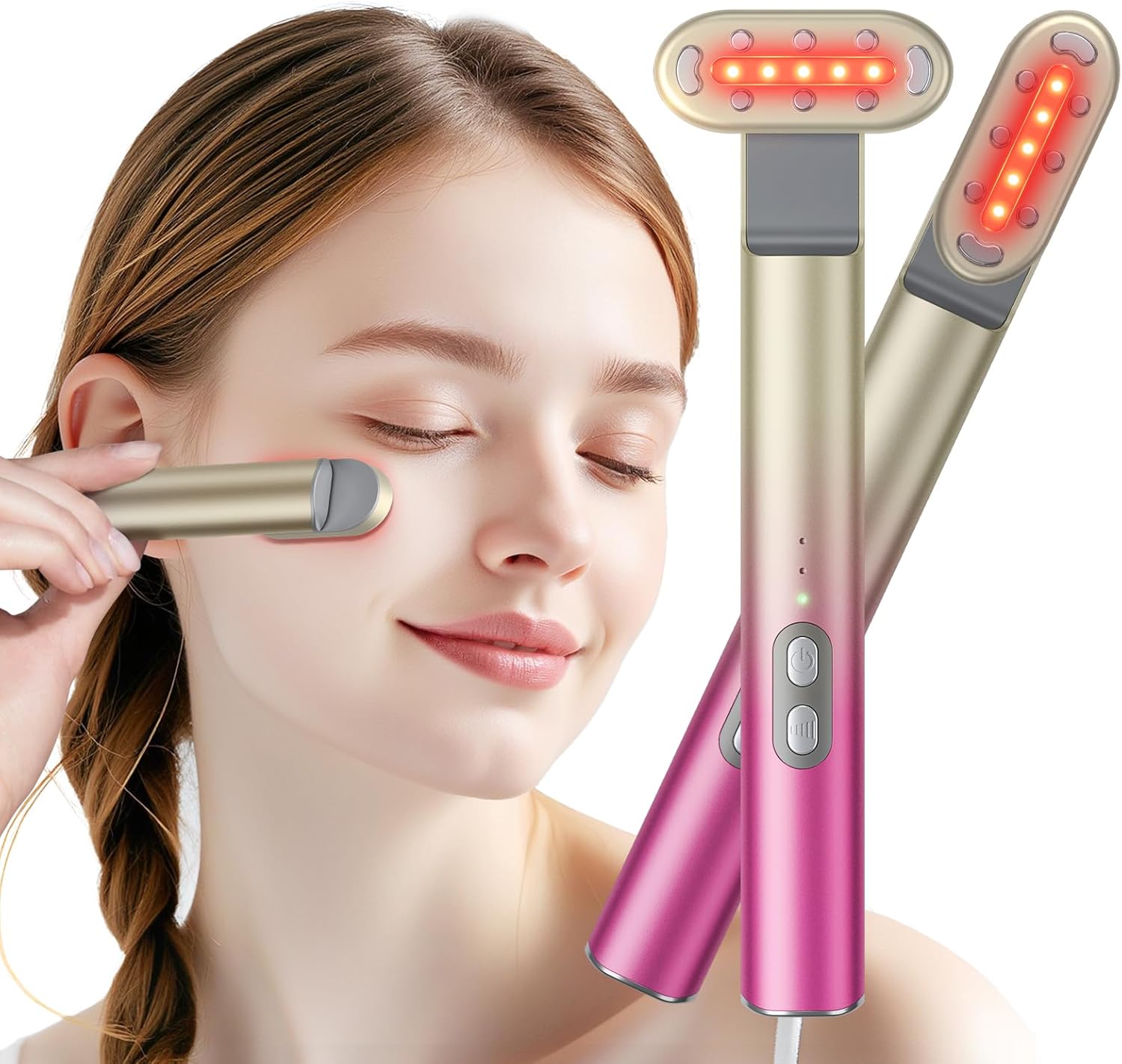 7 in 1 Red-Light-TherapyRed Light Therapy for Face Eye Skincare Equipment at HomeRed for Skincare & Blue Rejuvenation Tool (Gradient Purple Pink)