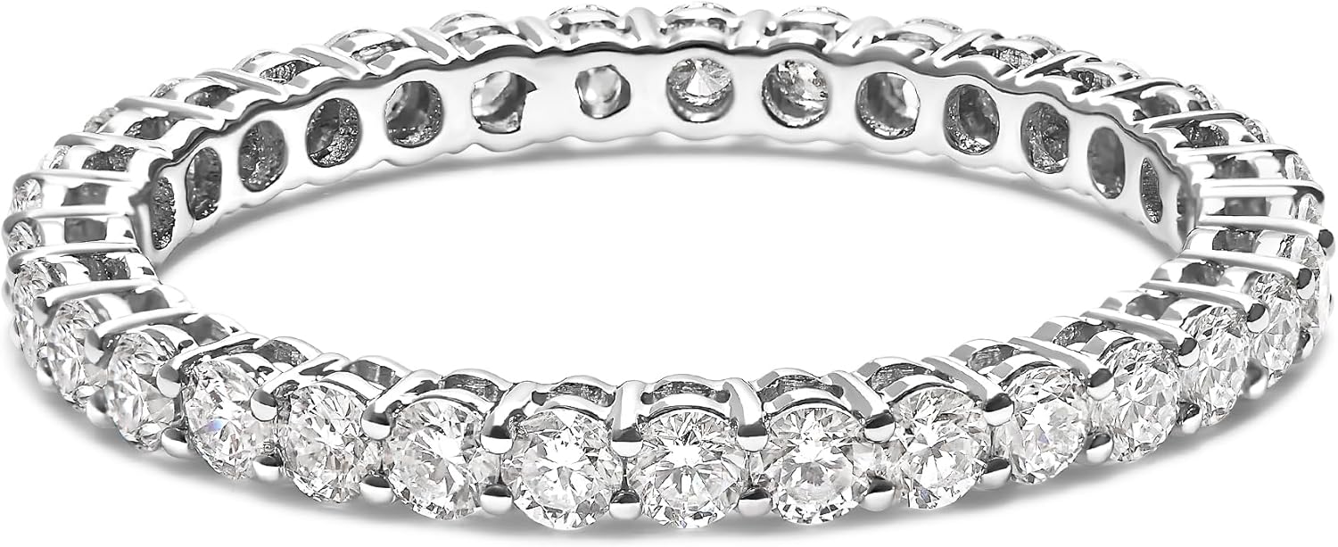 14K White Gold 1.00 Cttw Lab-Grown Diamond Shared Prong Set Eternity Band Ring (F-G Color, VS1-VS2)