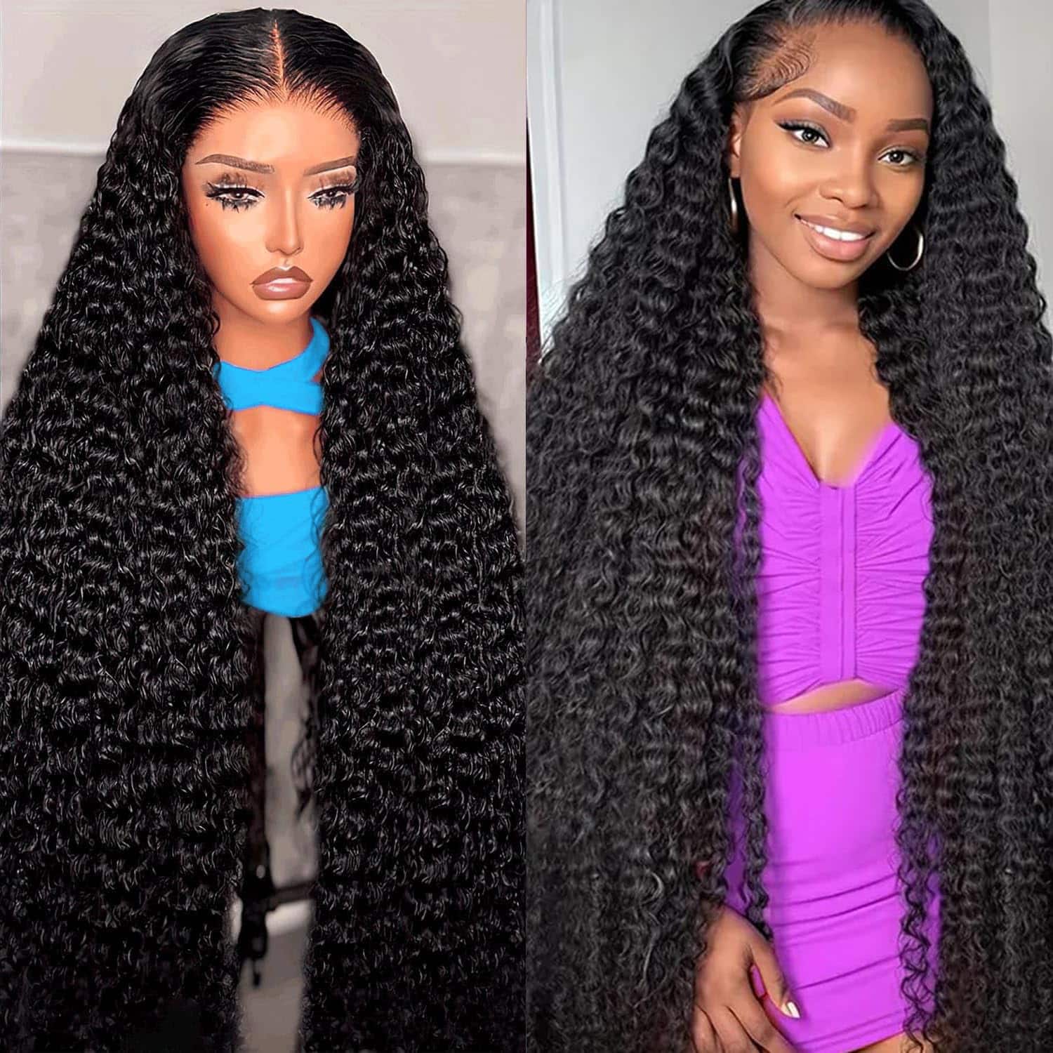 36 Inch Deep Wave Lace Front Wigs Human Hair 200 Density 13x6 HD Transparent Lace Front Wigs Human Hair for Women Deep Curly Lace Frontal Wig Human Hair Pre Plucked Glueless Wigs Natural Black