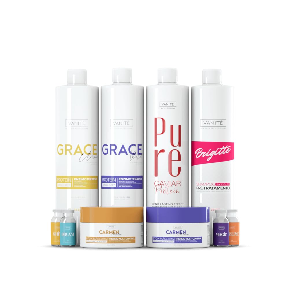 Complete Salon Kit with Make Beauty Brazilian Treatment | Grace Unique, Grace Violet, Pure Cavier, Brigitte Shampoo, Btox Carmen Platinium and Senstive, For All Hair Types, Best World Straightening