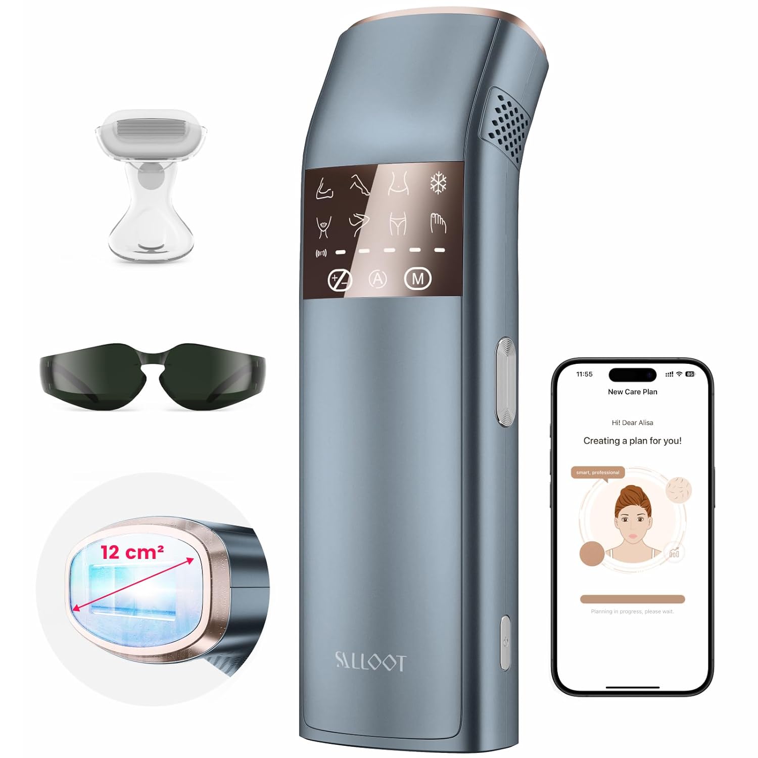 TRIPLE-Pulse IPL Laser Hair Removal, Comfort Sapphire 37F Ice-Cooling Contact Hair Removal Device for Women and Men, Effective, Permanent Hair Removal at Home, Trinity iGlow 10 (Navy Blue)