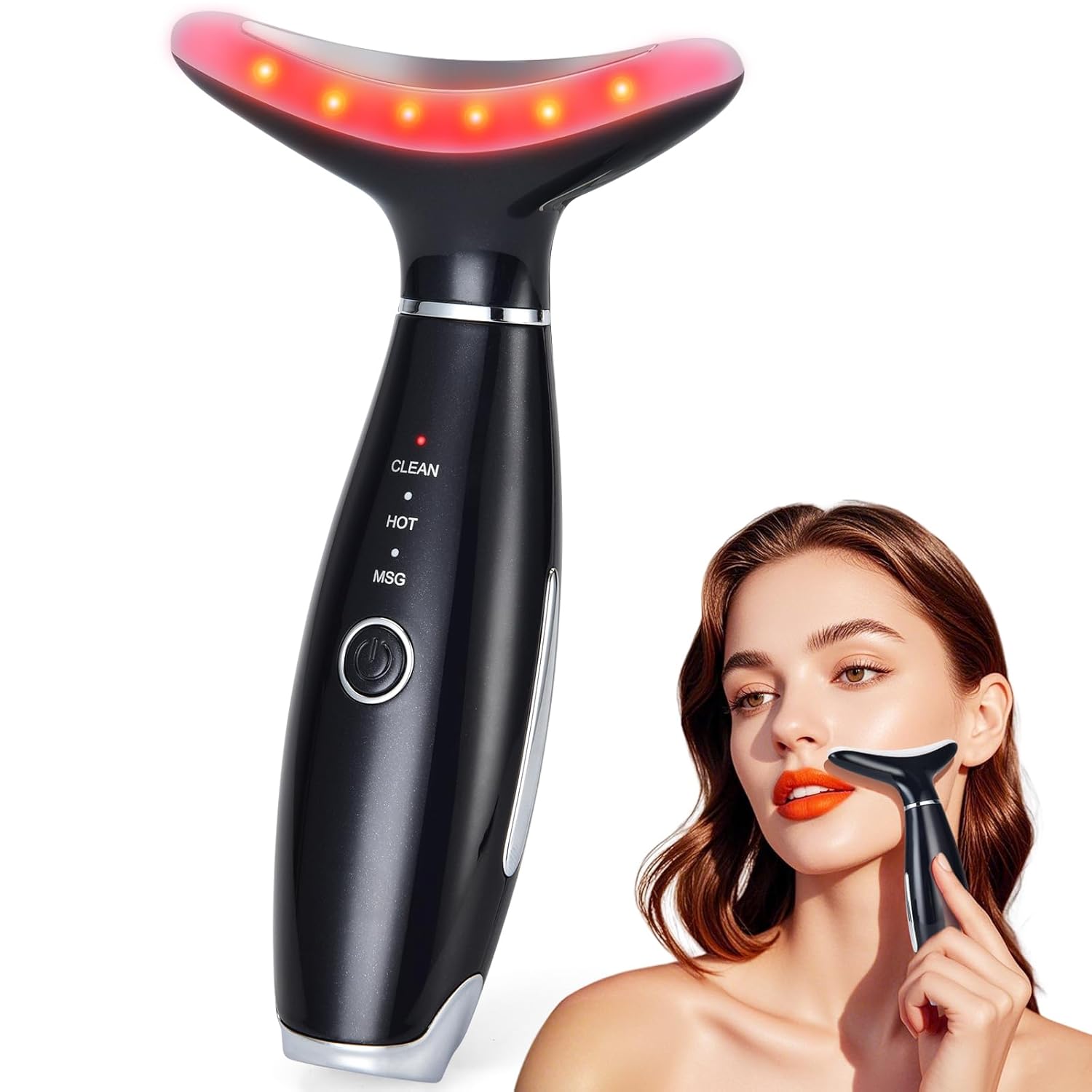 Facial Massager,Neck Face Massager Tool,3 Mode Massage with Heat,Portable Beauty Instrument for Skin Care Women Gift (Black)