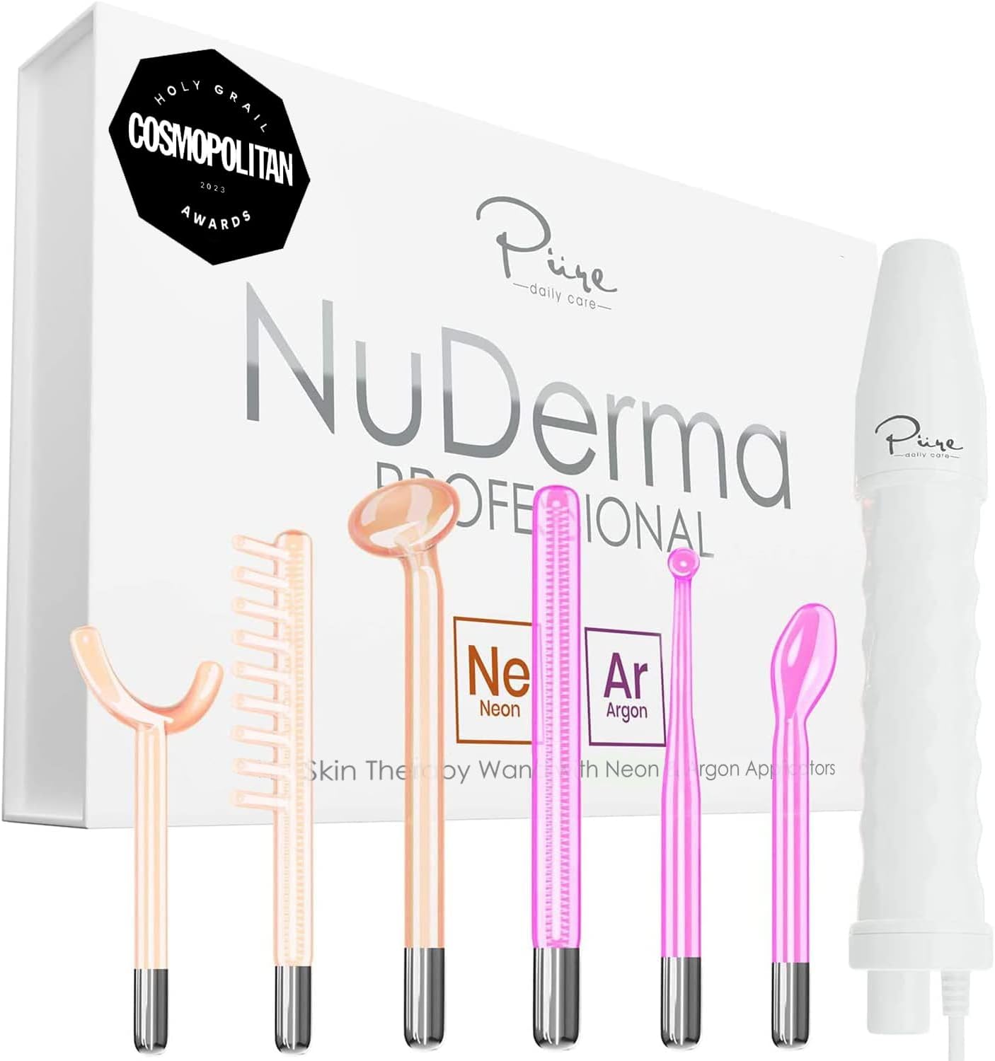 NuDerma Professional Skin Therapy Wand - Portable Skin Therapy Machine with 6 Neon & Argon Wands  Boost Your Skin  Clear Firm & Tighten