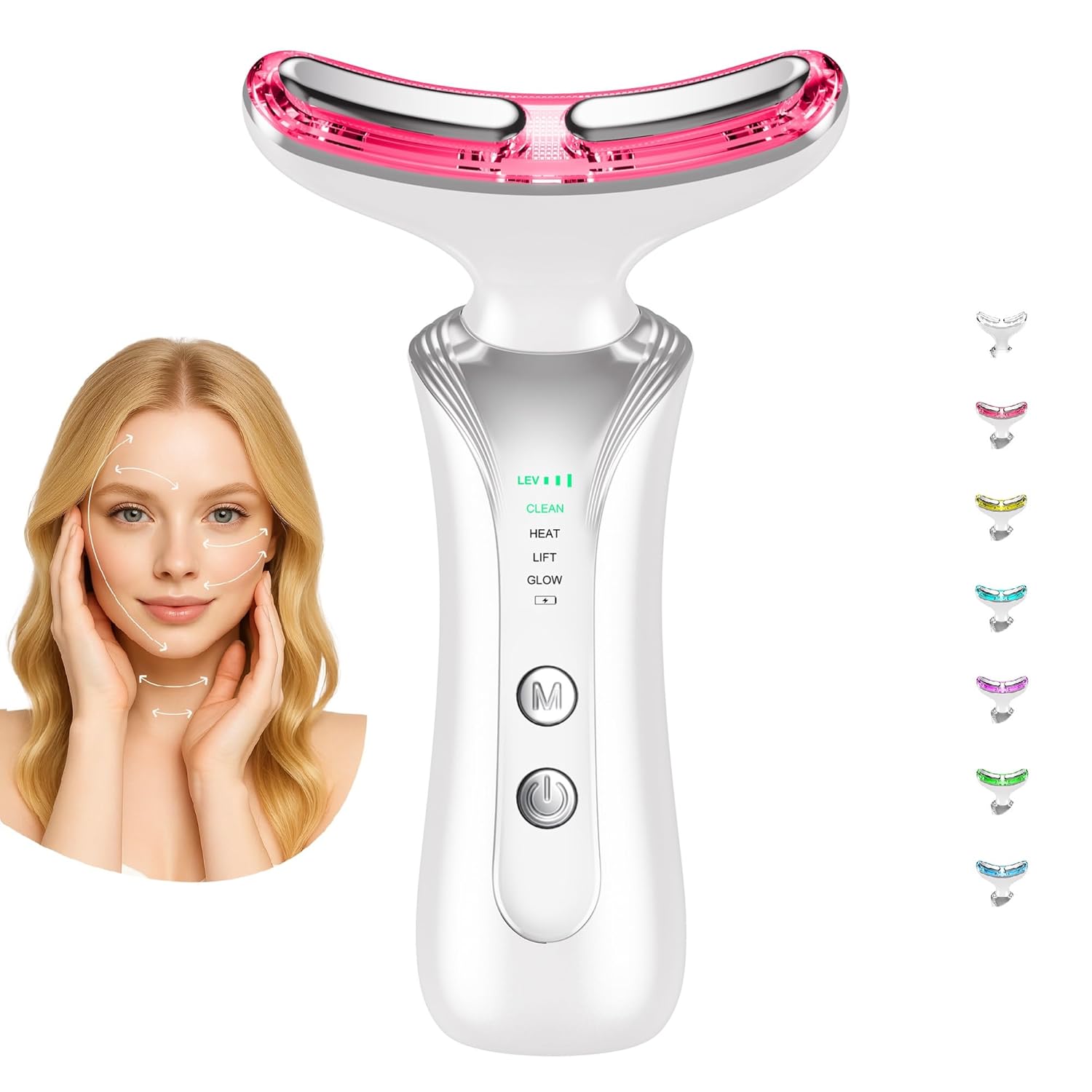 7 in 1 Multifunctional Facial Massager, Red Light Therapy for Face, Beauty Skin Care Tool for Face and Neck, Portable Facial Massager for Wrinkles and Skin Care-White
