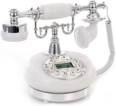 European Retro Wired Landline Telephone, Marble & Metal Antique Design, Caller ID, Time & Date Display, Desktop Phone for Living Room, Family, Office