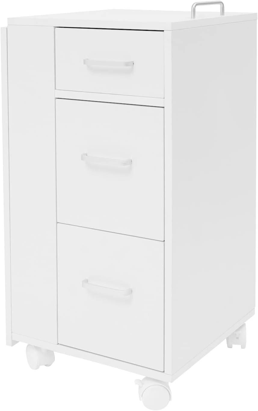 Professional Manicure Table with Wheels, 3 Storage Drawers & Foldable Desktop - Heavy Duty Nail Salon Desk for Beauty Spa, Mobile Rolling Makeup Station (White)