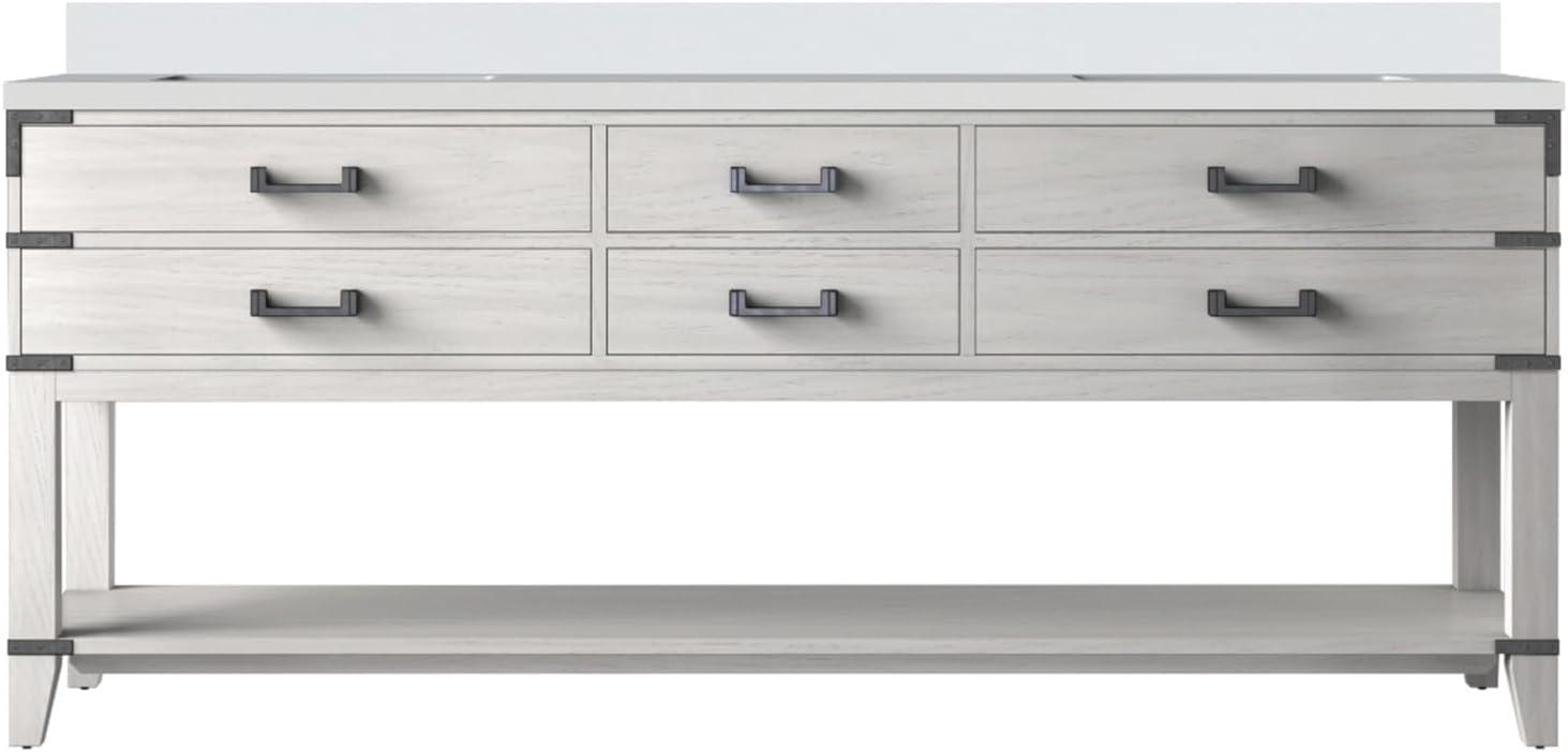 Elegant White Oak Double Bath Vanity for Beauty and Function, 80 in. W x 22 in. D with Polished White Top