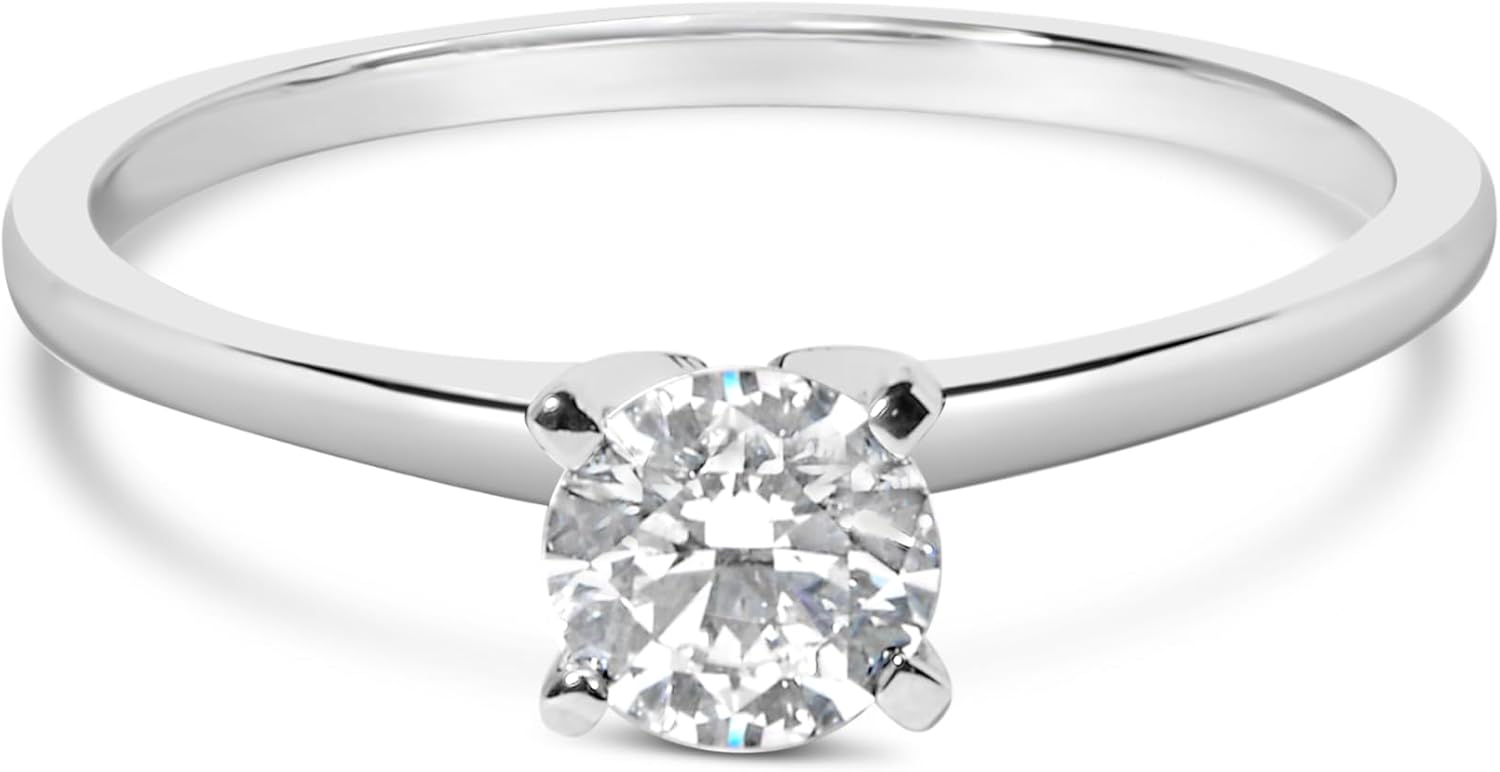 14K White Gold 1/2 Cttw Round Lab Grown Diamond 4 Prong Solitaire Engagement Ring (F-G Color, VS2-SI1 Clarity)