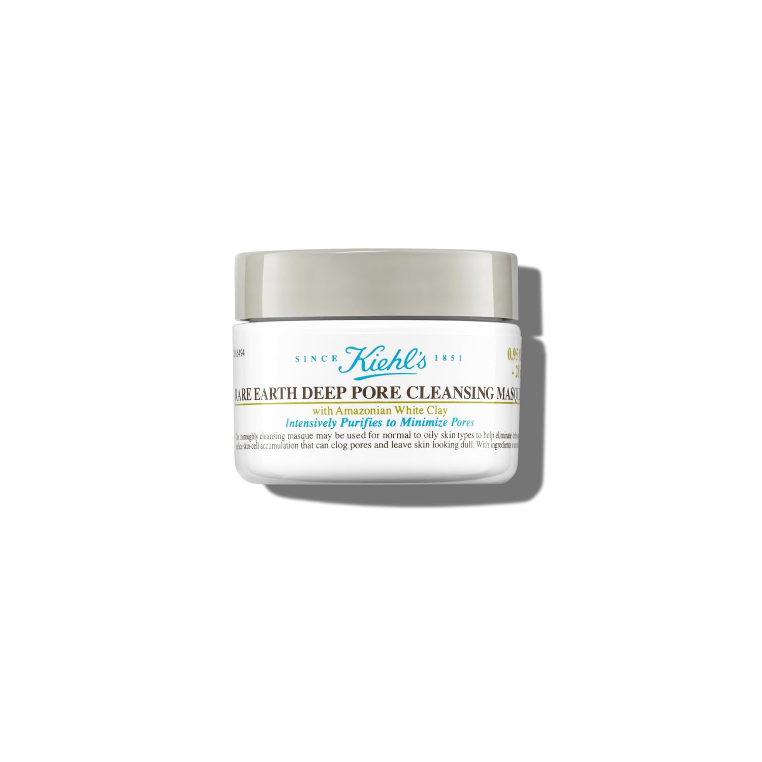 Kiehl's Rare Earth Deep Pore Cleansing Mask, Oil-Minimizing Face Mask for Clogged Pores, Detoxifies & Refines Skin, Absorbs Excess Oil, with Amazonian White Clay & Aloe Vera