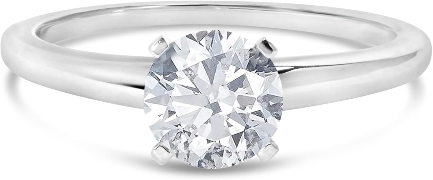 14K White Gold 1.0 Cttw Round Lab Grown Diamond 4 Prong Solitaire Engagement Ring (F-G Color, VS2-SI1 Clarity)
