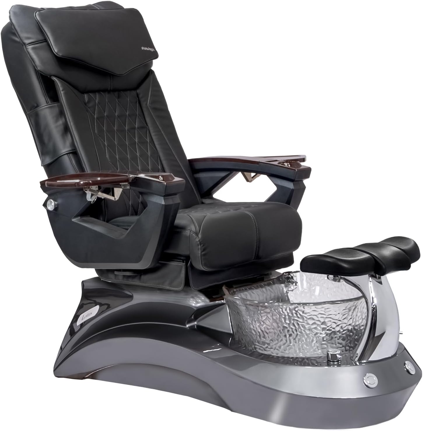 Shiatsulogic Pedicure Chair 18 LX with Discharge Pump, Pipe-Less Magnetic Jet Pedicure Spa, Metallic Grey LotusII Tub, Black Coverset