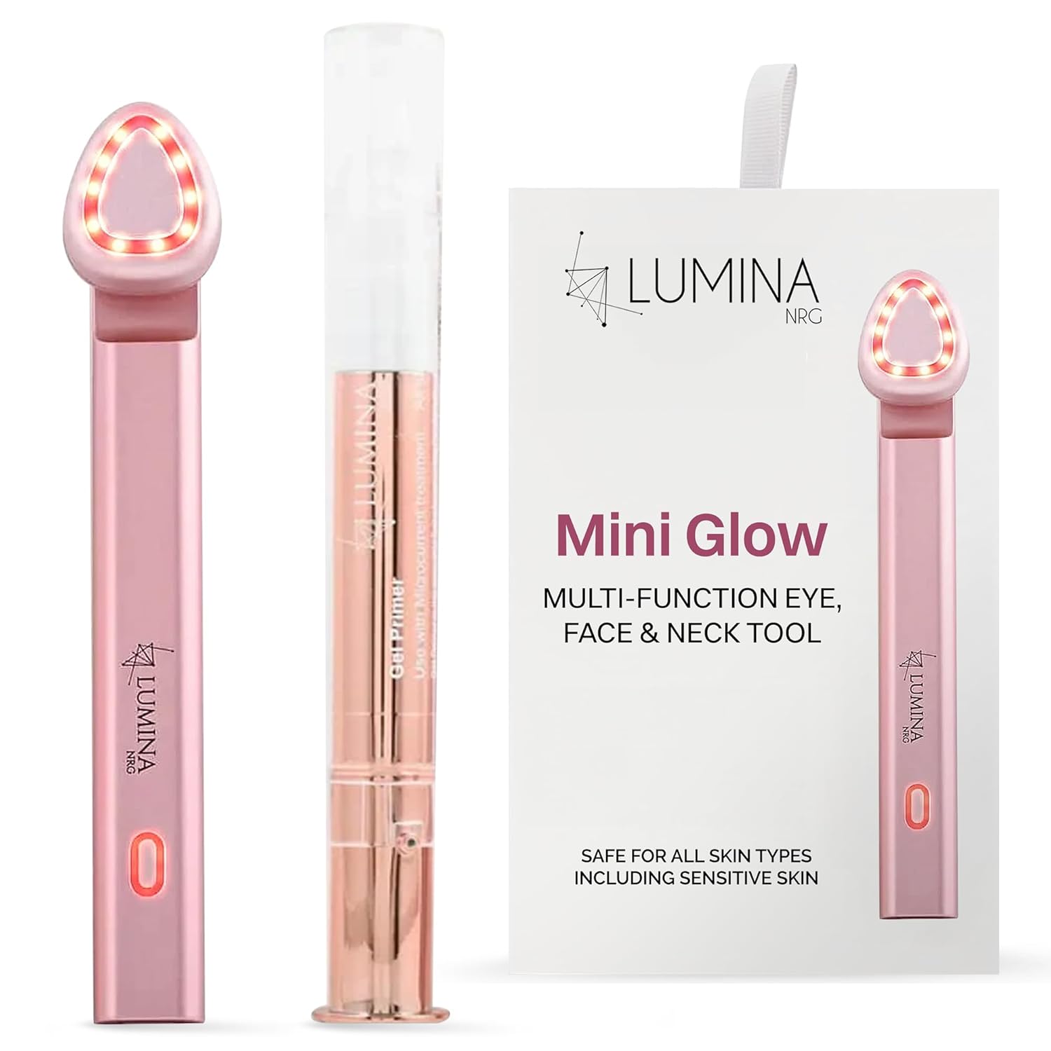 Mini Glow Pro 5-in-1 LED Face Wand  Skin Lifting, Toning & Firming Facial Massager with EMS, Microcurrent, Red & Blue Light  at Home Neck Contouring Beauty Device & Sculpting Tool