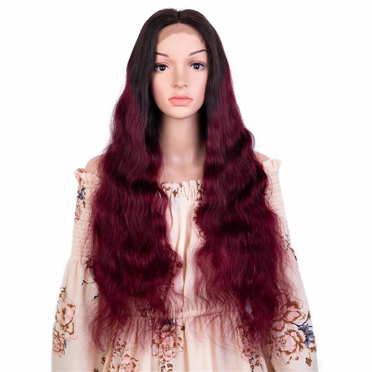 Women's 30 Inches Body Wave 4 * 4 Lace Closure Wigs Brazilian Human Hair Wigs Ombre Burgundy Lace Front Wigs