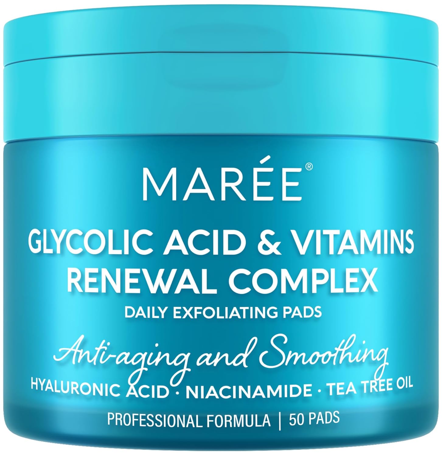 MAREE Glycolic Acid Pads - Toner Pads for Face Cleansing - Exfoliating Pad with Tea Tree Oil, Salicylic Acid & Vitamins E, B3, B5 - Acne Clearing, Skin Pore Resurfacing & Radiance Device - 50 Count