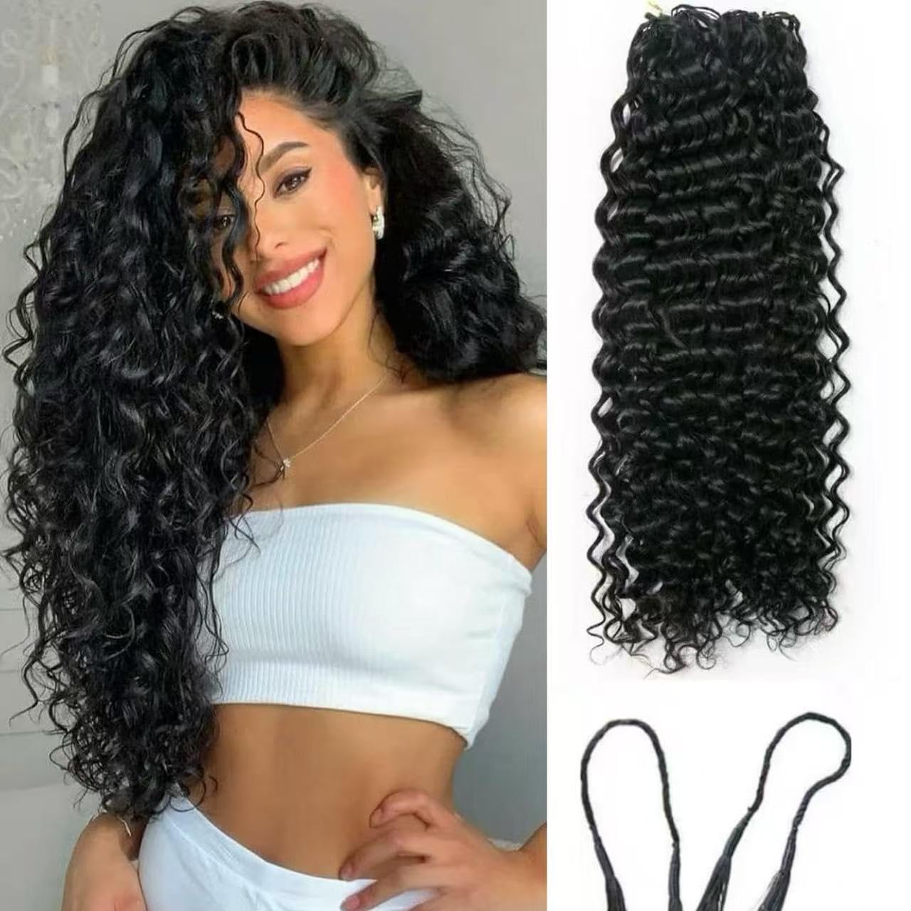 100% Human Hair Knotless Pre-Separated Crochet Hair Extensions Feather Hair Water Wave Feather Line Hair Extensions Natural Color 18inch 200strands 240g