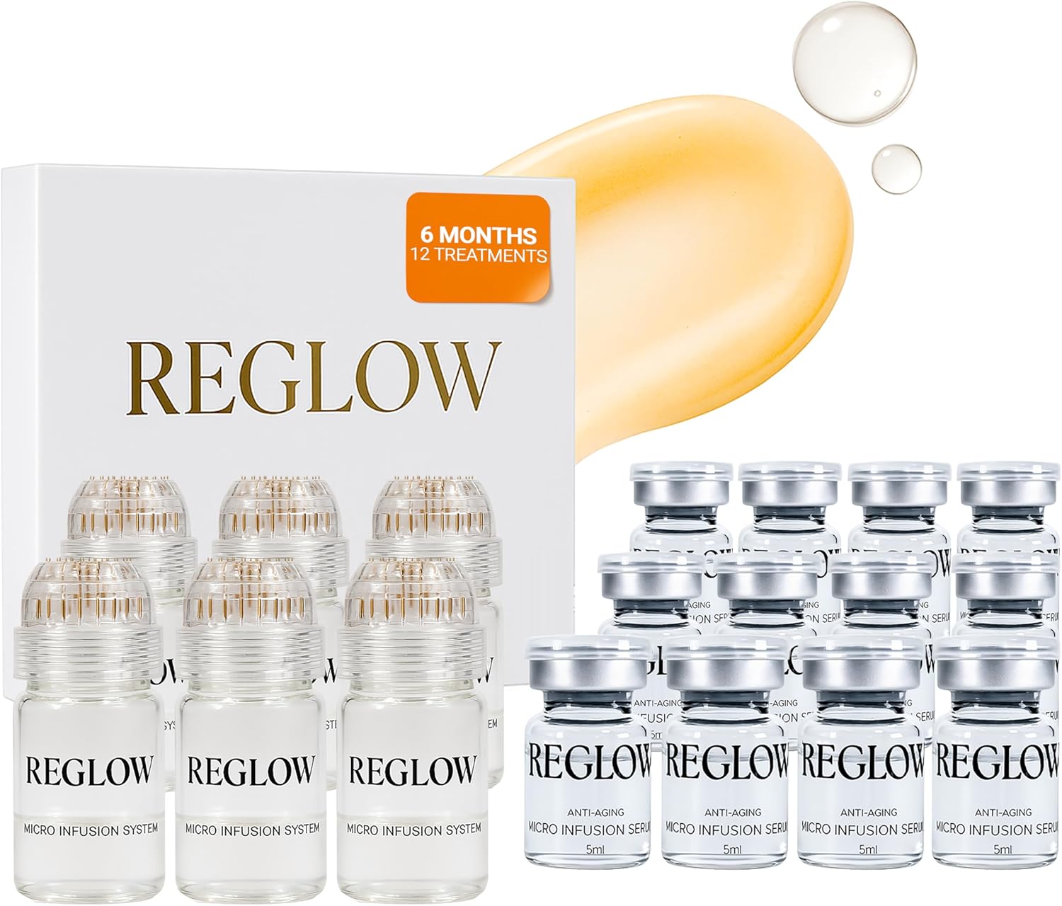 ReGlow Micro Infusion System for Face  300% Deeper Absorption with 24K Gold Microneedling Tool + Serum (6 Months)  Firmer Radiant Skin, at-Home Treatment with Collagen Peptides & Hyaluronic Acid