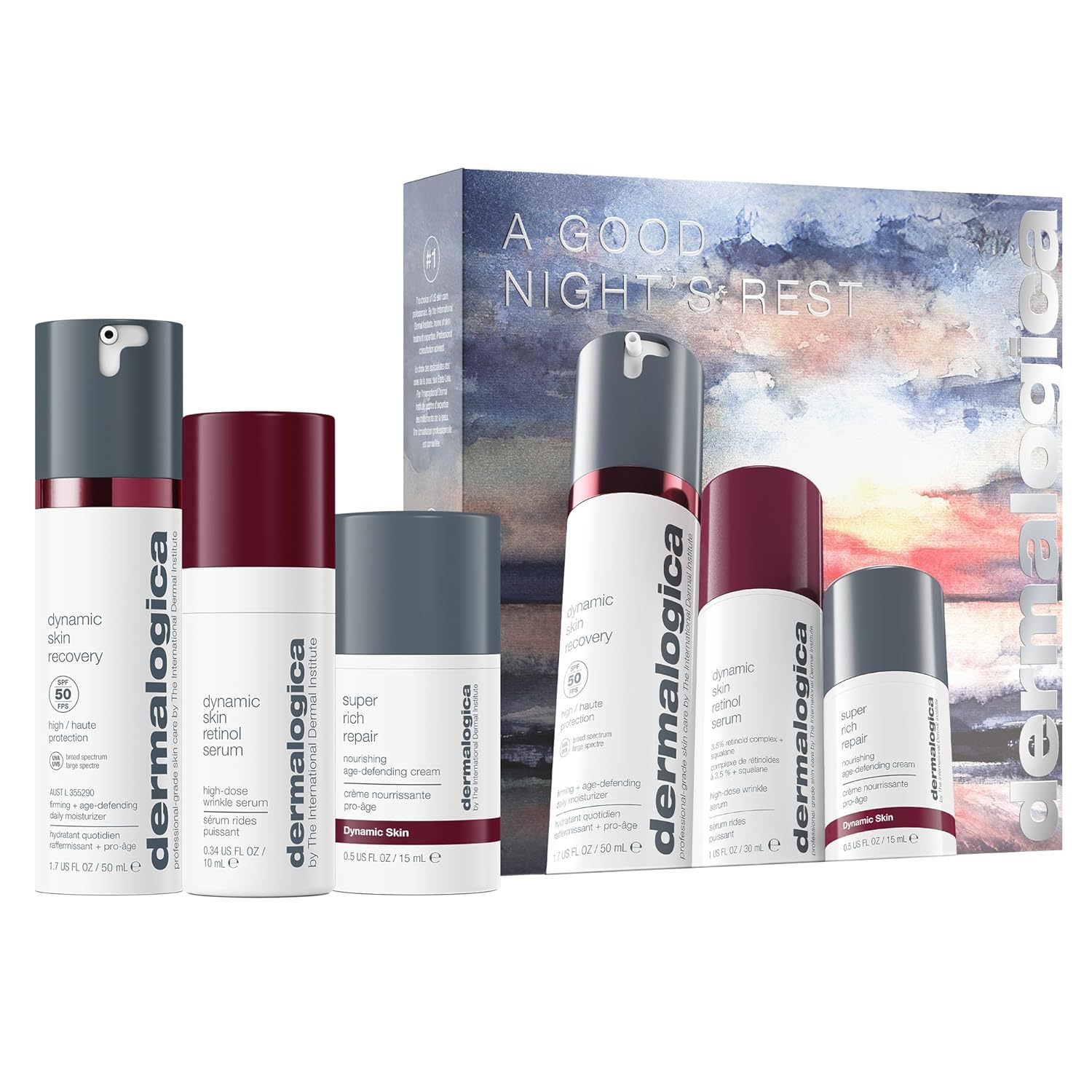 Dermalogica A Goodnights Rest  Day to Night Skincare Routine Set, Includes SPF Moisturizer, Face Serum, and Deep Moisturizer, 1.7 + 1 + 0.5 Fl Oz