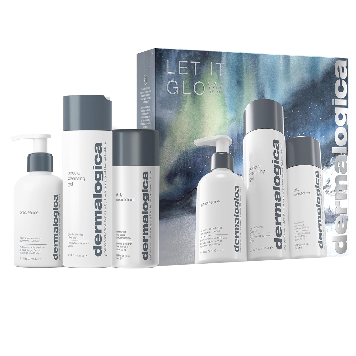 Dermalogica Let It Glow  Facial Cleansing Skincare Set Includes Full Sized PreCleanse, Special Cleansing Gel, and Daily Microfoliant