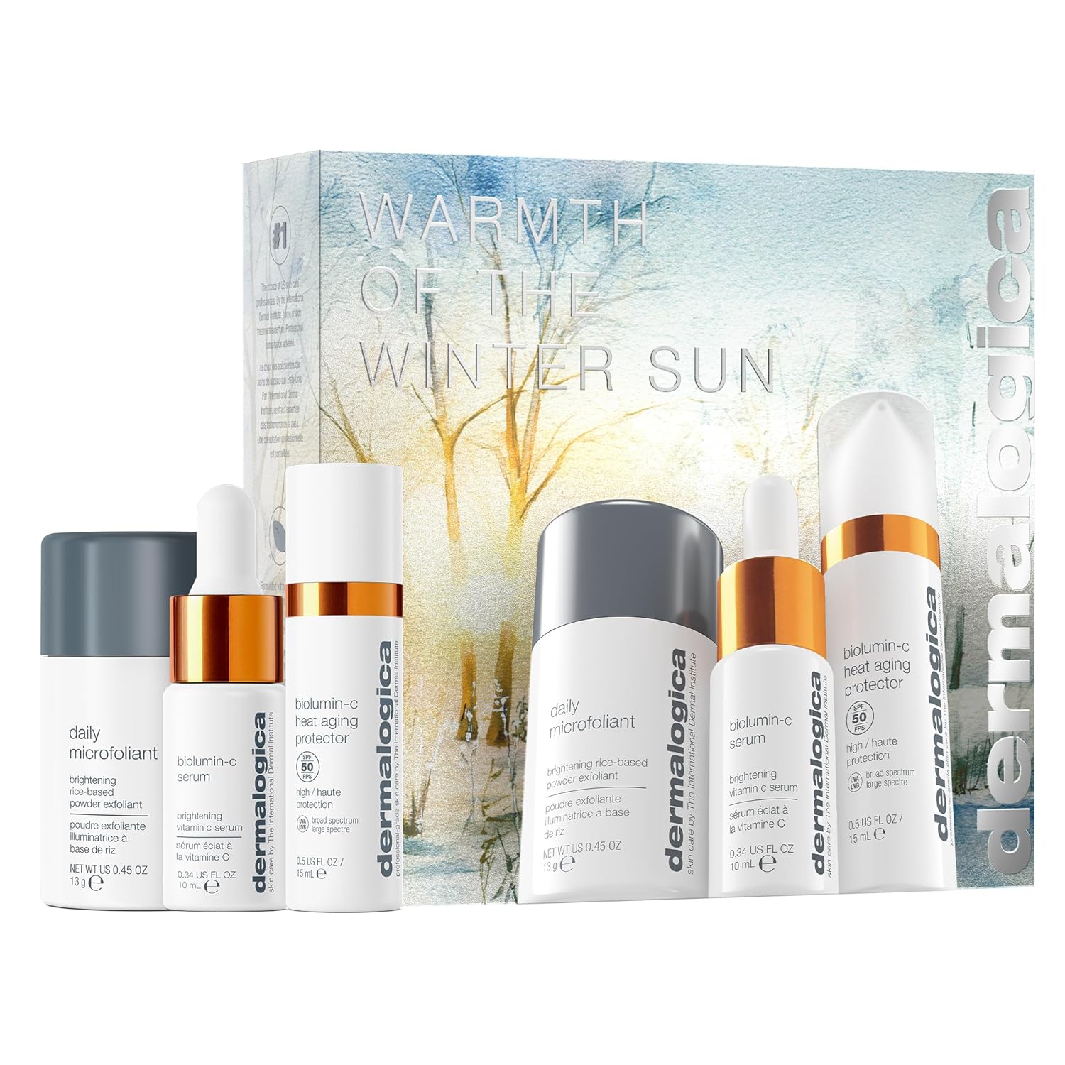 Dermalogica Warmth of the Winter Sun  Travel Sized Skin Care Set Includes Face Exfoliants, Facial Serum, and Moisturizer with SPF