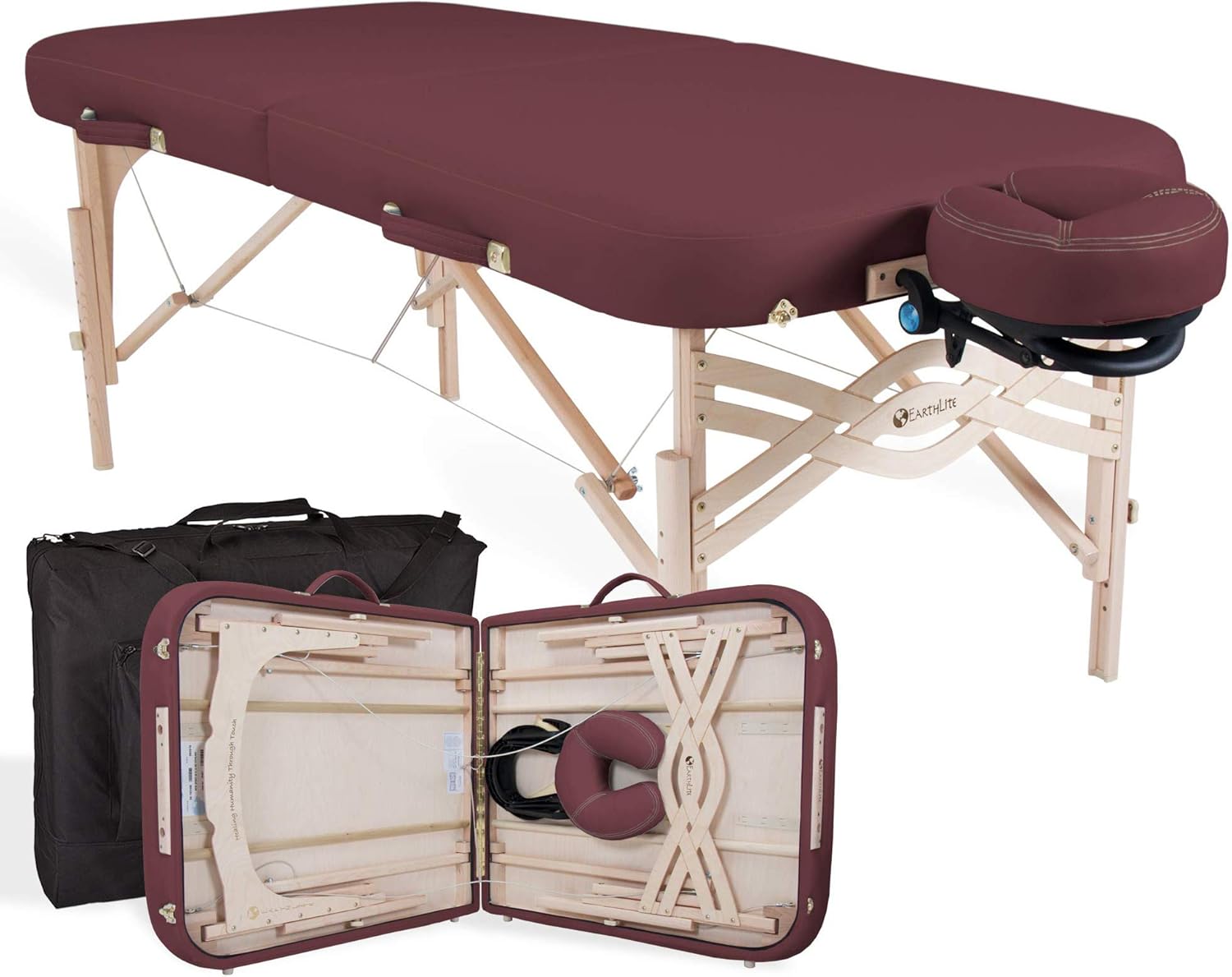 EARTHLITE Premium Portable Massage Table Package SPIRIT - Spa-Level Comfort, Deluxe Cushioning incl. Flex-Rest Face Cradle & Strata Face Pillow, Carry Case (30/32 x 73) - Made in USA