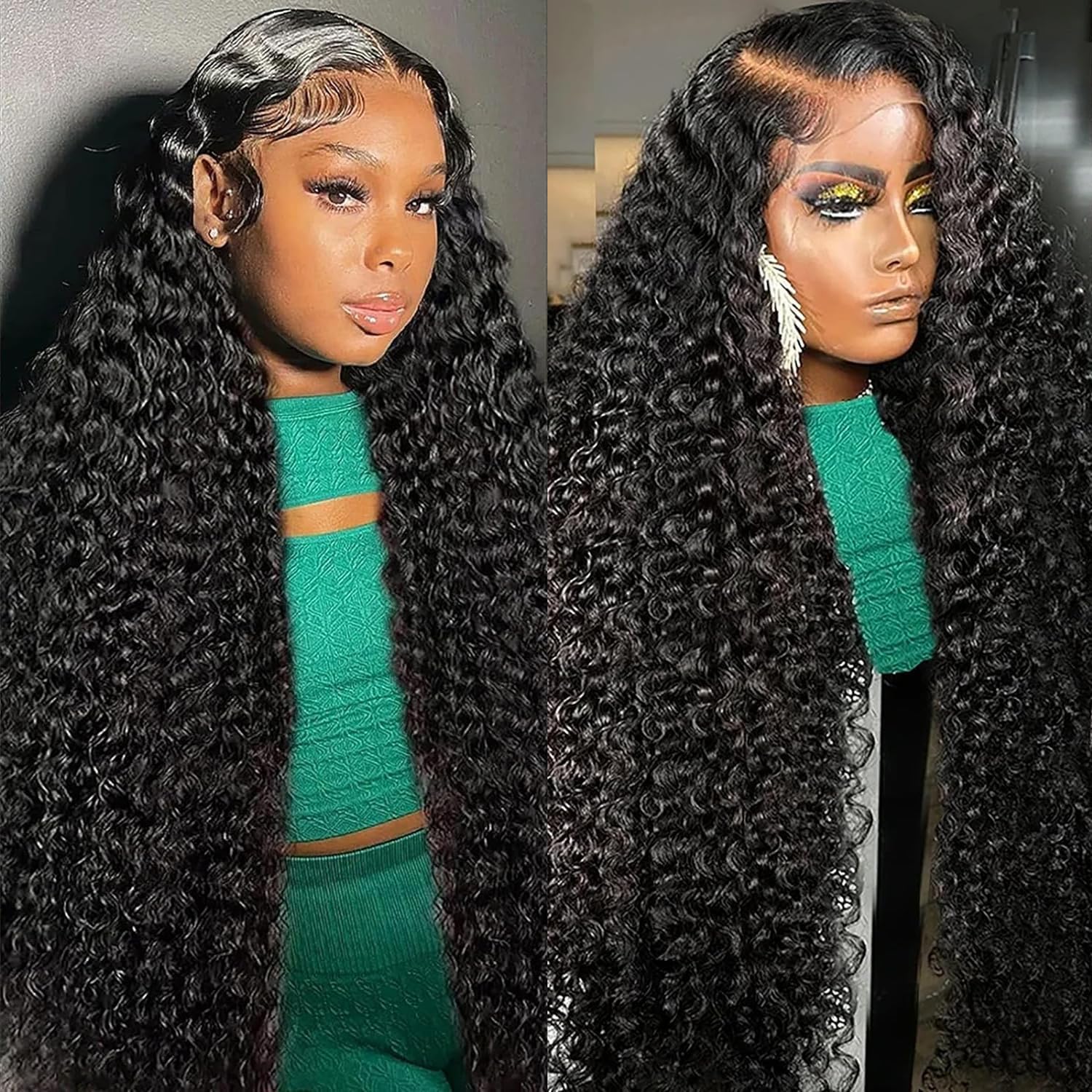 Deep Wave Lace Front Wigs Human Hair 13x6 HD Transparent Lace Front Wigs Human Hair 250% Density Deep Curly Human Hair Wig Pre Plucked Deep Wave Frontal Wigs Natural Color 30 Inch